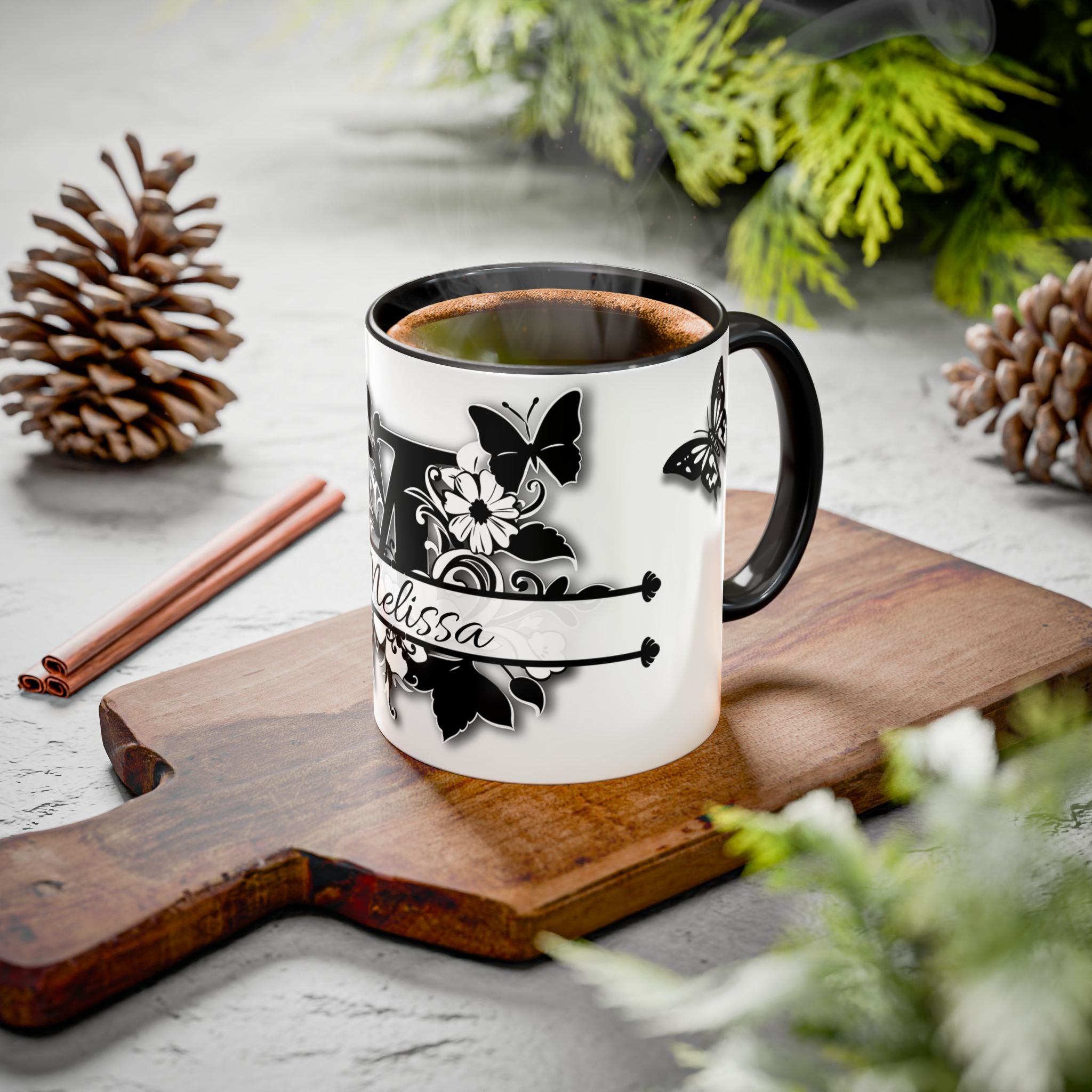 Custom Initial & Name Mug – Butterflies and Flowers Theme ️