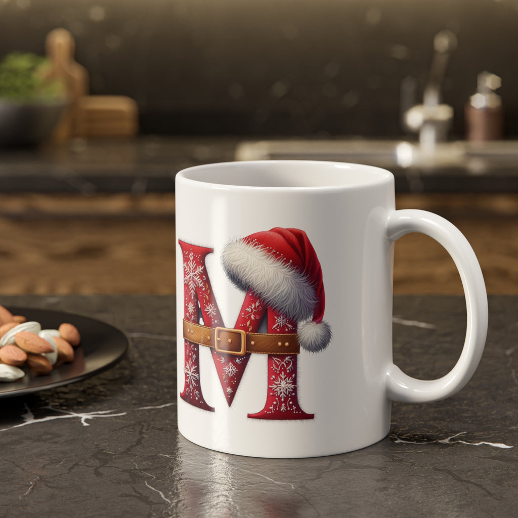 Christmas Initial Mug with Festive Gnome Design 11oz