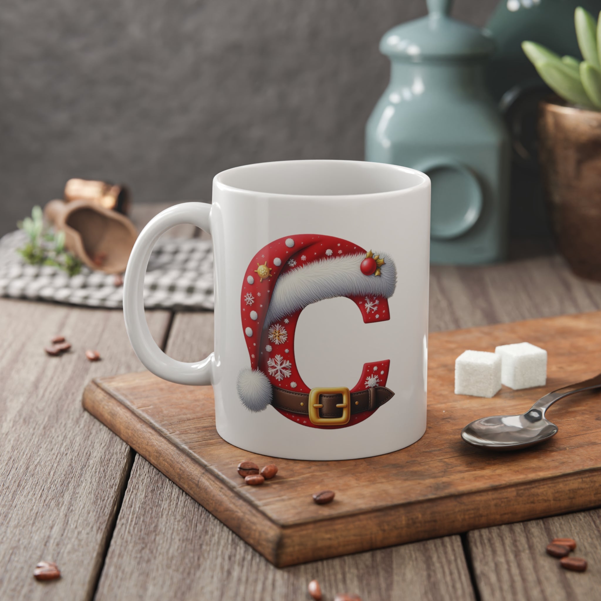 Christmas Initial Mug with Festive Gnome Design 11oz