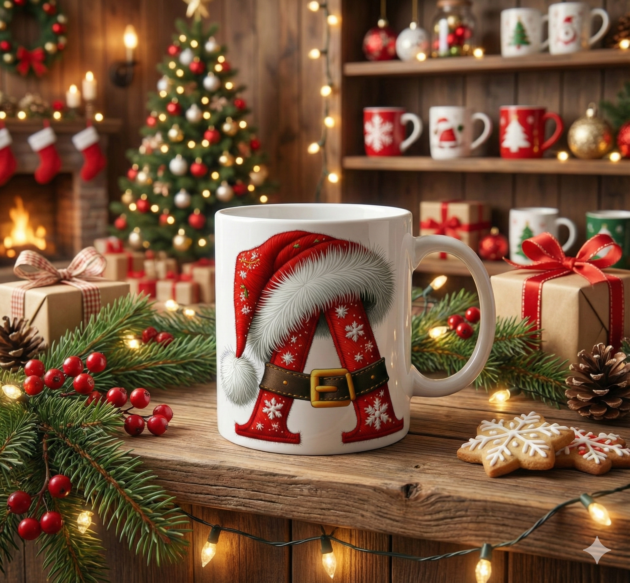 Christmas Initial Mug with Festive Gnome Design 11oz